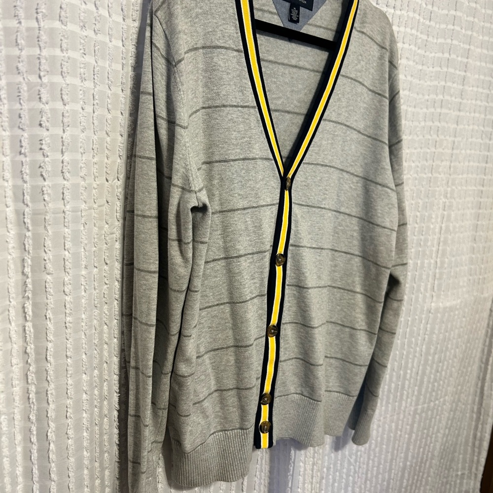 Tommy Hilfiger Mens Gray Striped V Neck Button Up Cardigan Sweater XL - Picture 2 of 11